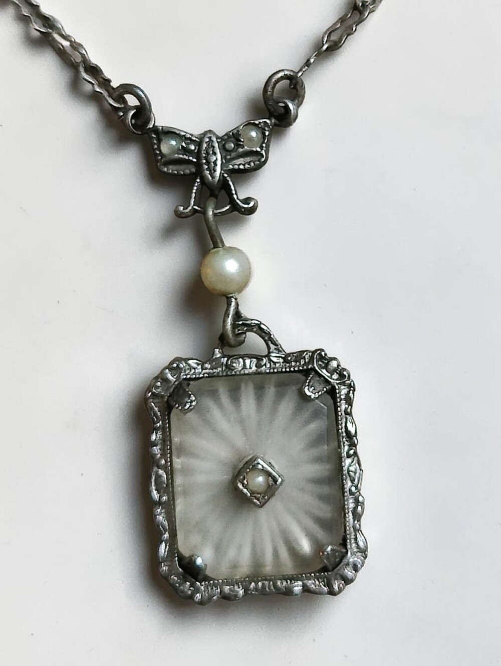 Vintage Sterling Art Deco Camphor Glass Necklace - Picture 1 of 7